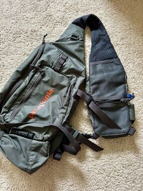 Patagonia Olive Green Sling Pack with Orange Logo 8L